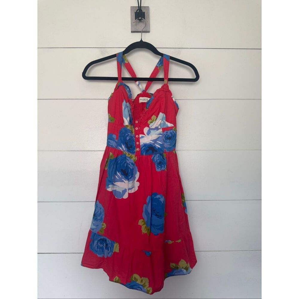 Abercrombie & Fitch Women’s Medium Red Blue Y2K Coquette Halter Mini Dress 2000s